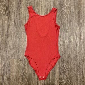 Red Ribbed Low-Cut Back Snap Button Bodysuit